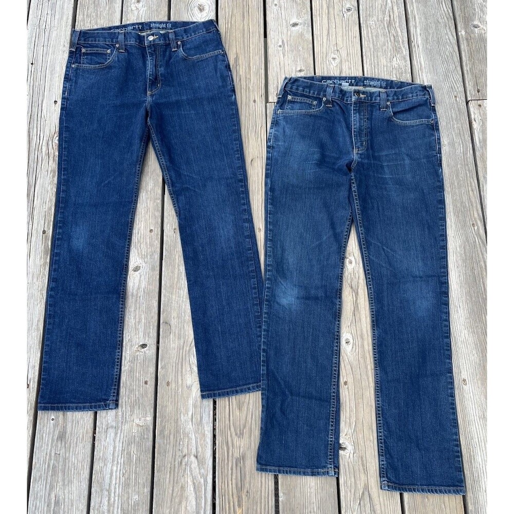 (2) Carhartt Men's 34x33 Straight Fit Slim Tapered Rugged Flex Jeans 102807-491